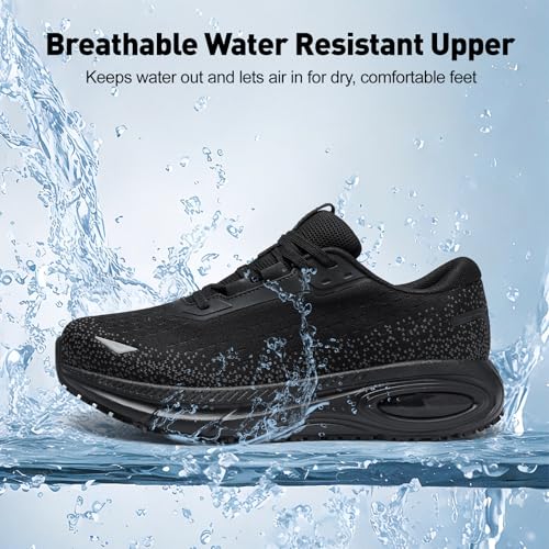 Image of Men's Wide Width Non Slip Work Shoes, Air Cushion Lightweight Wide Toe Box Sneakers Water&Oil Resistant, Breathable Arch Support Food Service Chef Kitchen