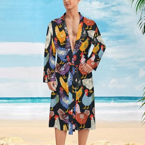 Colorful Hens Funny Men's Robe Soft Lightweight Bathrobe Long-sleeve Spa Robes2