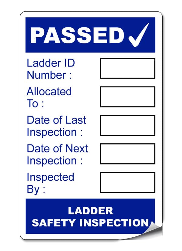 50 Ladder Safety Inspection Labels Stickers (Blue) - 50mm x 80mm Permanent High Tack Synthetic PP Labels (P/NO. LSI-BLU1)
