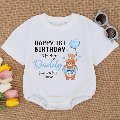 Personalized Happy First Birthday As My Daddy Bubble Romper, Custom Happy Birthday Daddy Onesie2