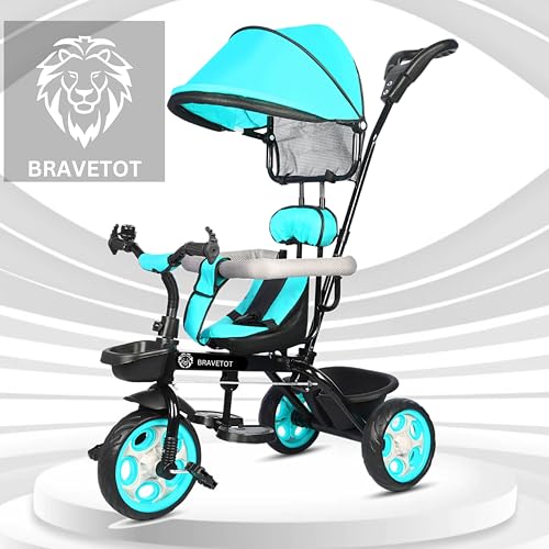 Image of Kids Tricycle for 1-5 Years | Baby Toddler Ride-On Trike with Parent Push Handle, Canopy & Safety Belt | Adjustable Seat, EVA Wheels, Storage Basket | Indoor Outdoor Toy for Boys & Girls