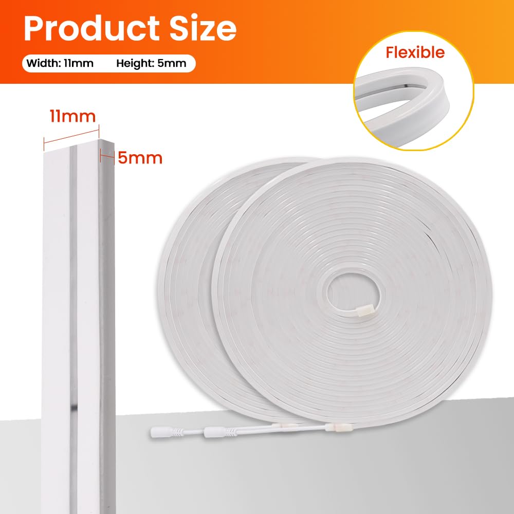 KISUFU DC 24V 2835 Neón Tira LED, 120 LED/M Tira de LED Flexible Impermeable IP67 Tira Luces para Dormitorio,Bar,Sala de juegos,Cumpleaños Decoración.(Sin fuente de alimentación)