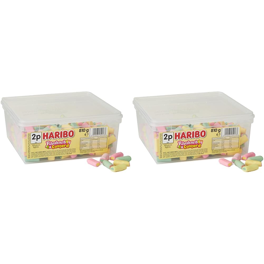 Haribo Rhubarb and Custard Sweets Tub, 810g (Pack of 2)