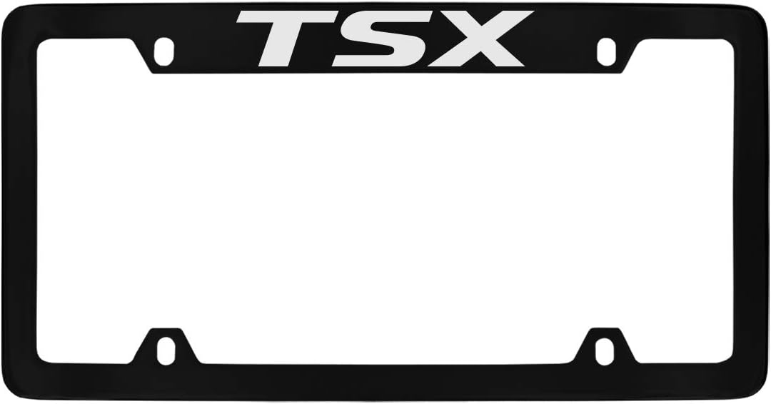 Acura TSX Black Powder Coated Top Engraved Metal License Plate Frame Holder