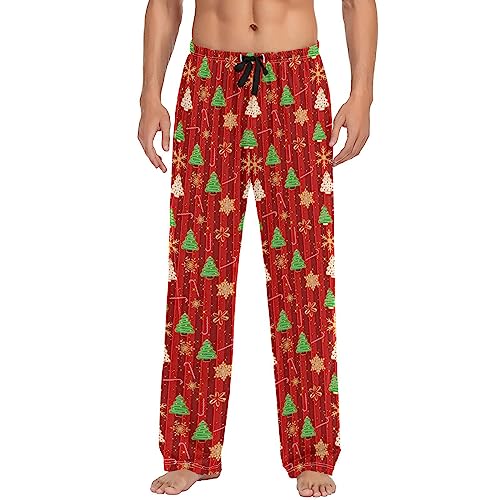 Christmas Gingerbread Xmas Tree Mens Pajama Pants Lounge Pajama Bottoms Men's Soft Sleep Pants With Pockets L