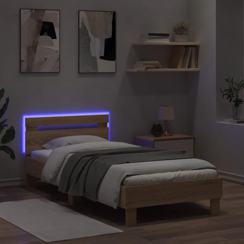 Cadre De Lit LED VidaXL 90x190cm - Tête De Lit, Lumières RGB, Sommier Lattes, Blanc