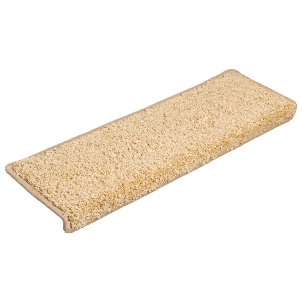 vidaXL Alfombrillas para escaleras 15 Unidades 65x21x4 cm Color Crema Borde Rectangular