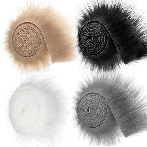 Eulihent 4 Stück Kunstfell Meterware Kunstfell zum Basteln 5 x 150 cm Langhaarplüsch Plüschstoff Fell zum Basteln Meterware Fellstoff für Wichtelbart Santa Hair Dwarf DIY Dekoration