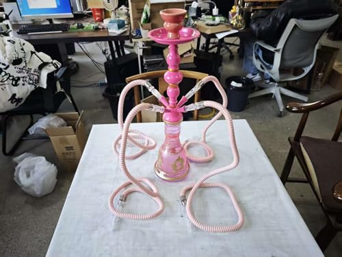 21'' Hookah Set 4 Hose Hookah Set With Everything, Glass Vase, Ceramic Bowl, Coal Tong, Leather Hose, Hookah Foil, Disposable Hookah Tips - Image 5