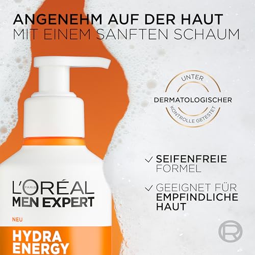 L'Oréal Men Expert belebende & sanfte Gesichtsreinigung für Männer, Waschgel für müde aussehende Männerhaut, Herren Cleanser für das Gesicht mit Vitamin C und Ceramiden, Hydra Energy 260 ml 5