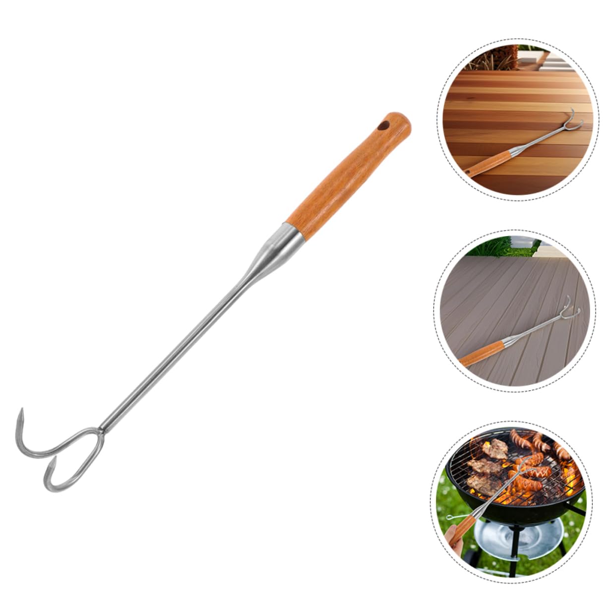 WOONEKY Grill Skewers Stainless Steel Meat Hook Flipper Universal Turner for Outdoor BBQ Ribs Steak Chicken