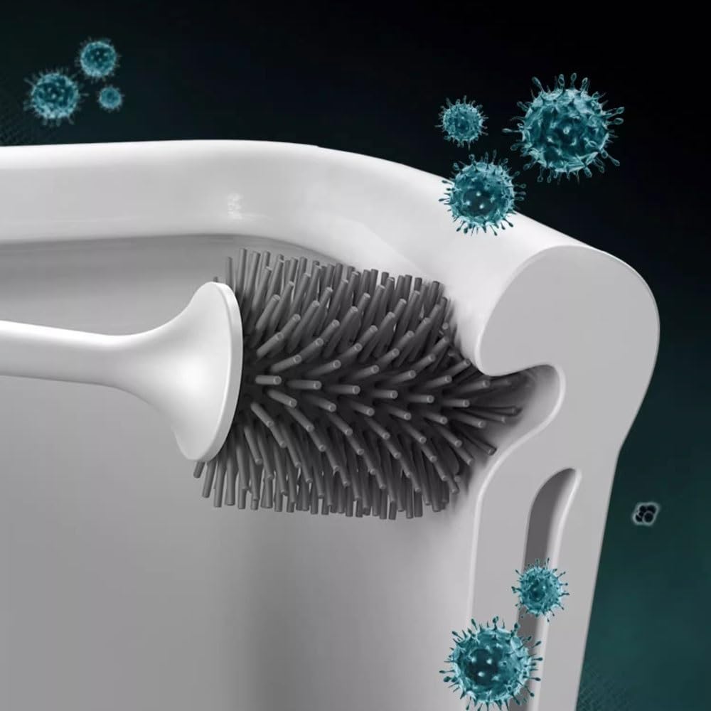 Escobilla de Baño Cabezal de cepillo de silicona redondeado, juego de escobilla de baño, cepillo de baño de apertura y cierre montado en la pared, cepillo de baño con mango de plástico Escobillas de I