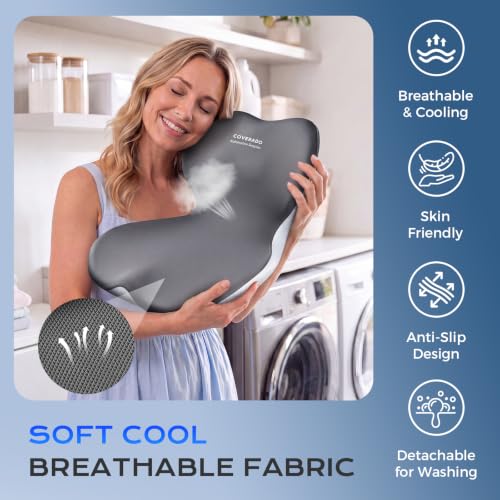 Image of Coverado Car Seat Cushion and Lumbar Support Pillow One Piece, Memory Foam Ergonomic Back Support Driving Seat Cushion for Back Pain, Non-Slip Washable Cushion for Car, Driver, Office
