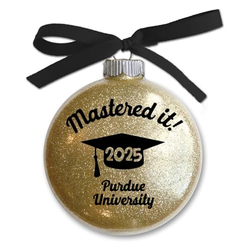 Personalized Masters Degree Graduation Ornament, Mastered It 2024 Grad Keepsake, Custom School Colors, Class of 2025, Handmade Glitter Bauble with Grosgrain Bow
