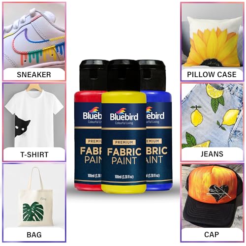 Image of BLUEBIRD Fabric Paint, Lamp Black, 3.4 Fl Oz, Permanent Fabric Paints for Clothes, Furniture Upholstery