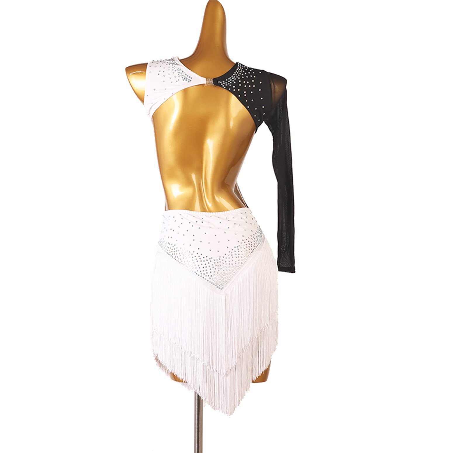 Damska sukienka treningowa z frędzlami do tańca latynoskiego, kostium do salsy cańca latynoskiego, kostium do salsy cha cha, strój do tańca towarzyskiego tango, spódnica slim fit, biała, XXL