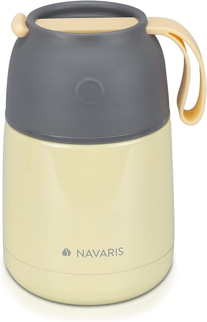 Navaris Vacuum Insulated Food Jar - Stainless Steel Food Flask Container with Wide Mouth for Hot or Cold Lunch - Size S (15.2 oz / 450 ml), Yellow