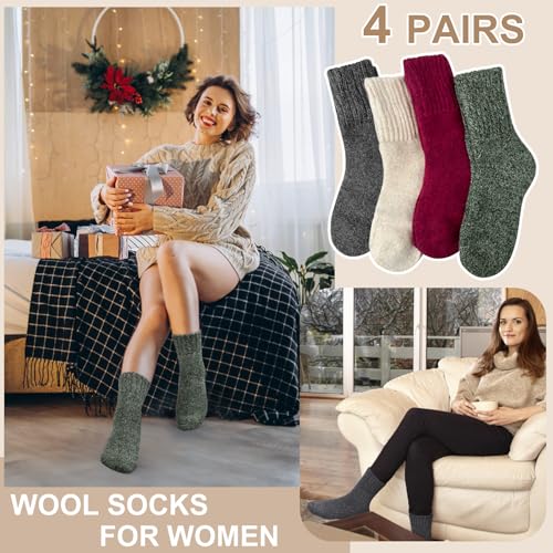 Image of iCamter 4 Pairs Womens Wool Socks - Soft, Thick, Warm Thermal Boot Winter Socks for Gifts