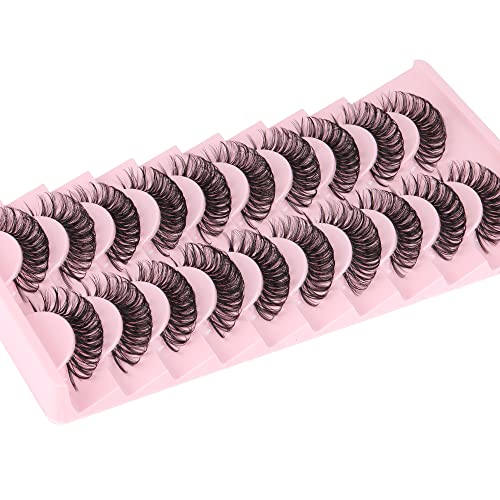 ALICE Russian Strip Lashes Clear Band D Curl Fluffy Faux Mink Lashes Pack Thick Volume False Eyelashes 10 Pairs