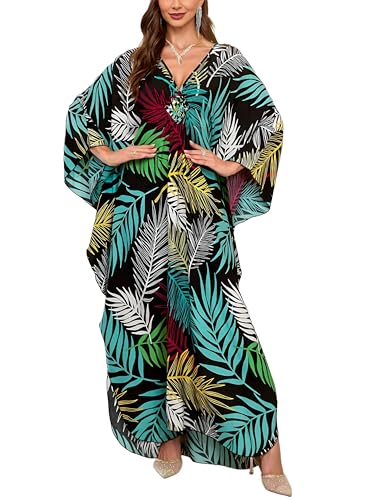 Image of KEYLORTING Plus Size Kaftan Dress Women, African Moo Moo Print Caftan, Batwing Dress, Beach Cover Up for Party and Loungewear