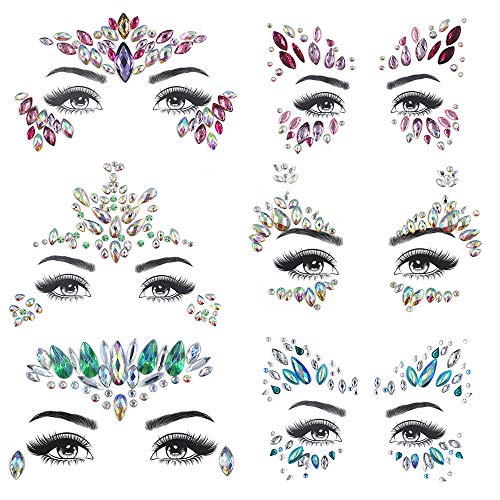 Face Jewels Festival Women Mermaid Face Gems Glitter Christmas,Crystals Face Stickers Eyes Face Body (Set of 6)