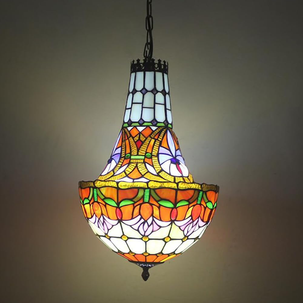 SXECAEPS American Retro Color Glass Pendant Lamp LED European Luxury Creative Living Room Restaurant Bedroom Cafe Bar Villa Hotel Corridor Chandelier (A D30CM)