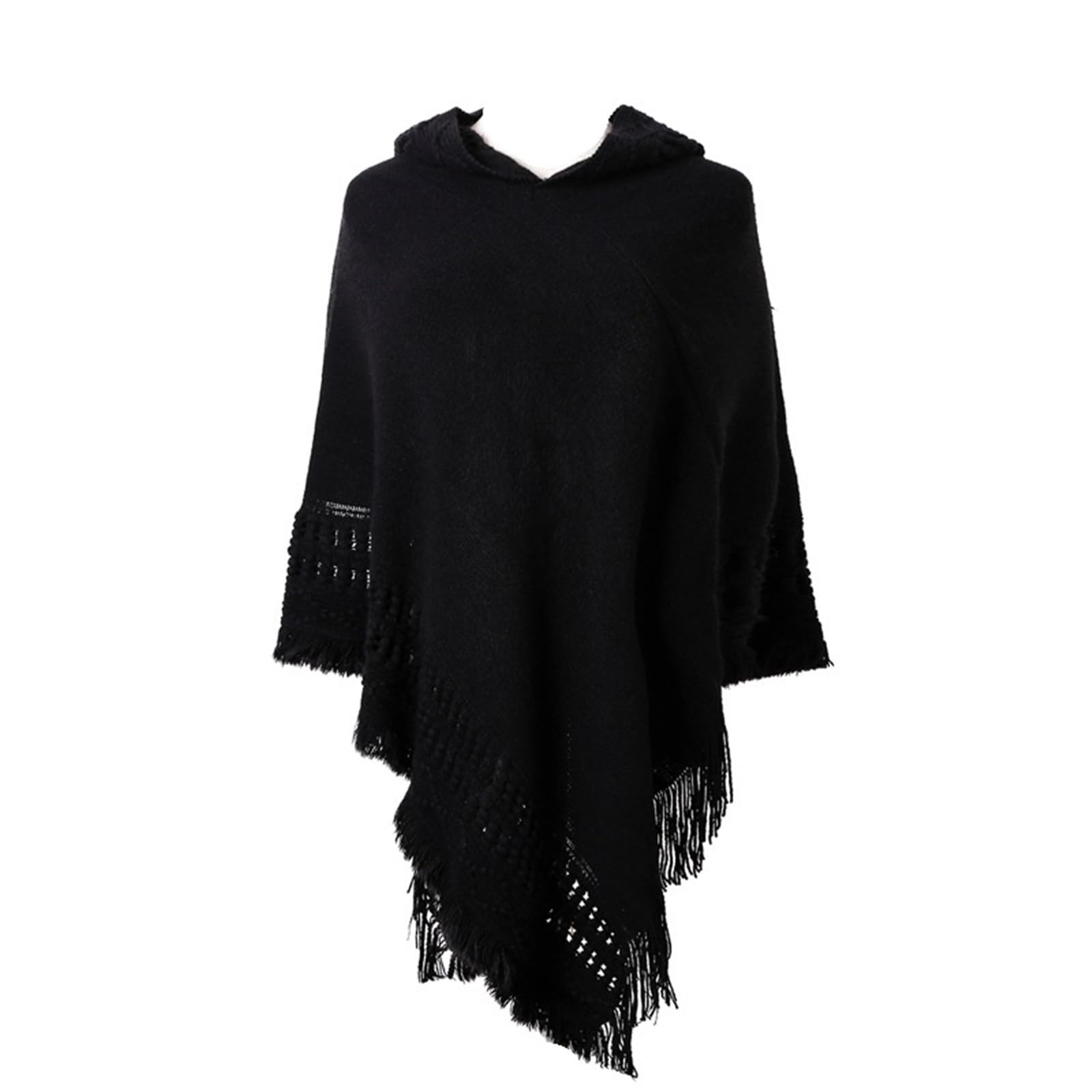 Donna Signore Nappa Mantella Cappotto Frange Poncho Obliquo Striscia Scialle Sciarpa per Donna