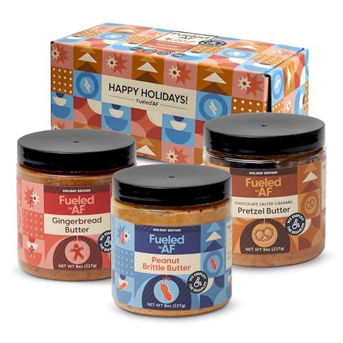 Fueled AF Holiday Nut Butter Trio, Giftable Spreads (Peanut Brittle-Gingerbread Cookie and Chocolate...