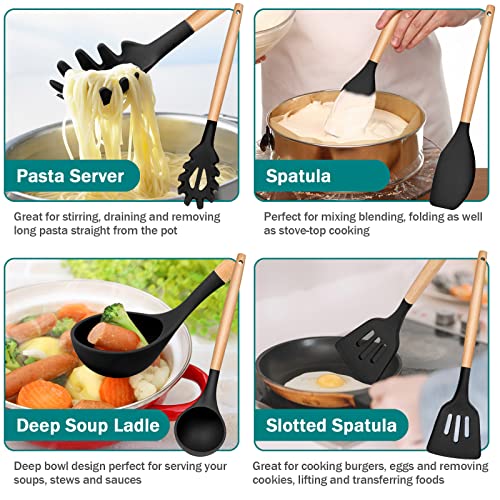 Kitchen Utensils Set, HaWare 7 Pcs Silicone Cooking Utensils with Wooden Handle - Image 4