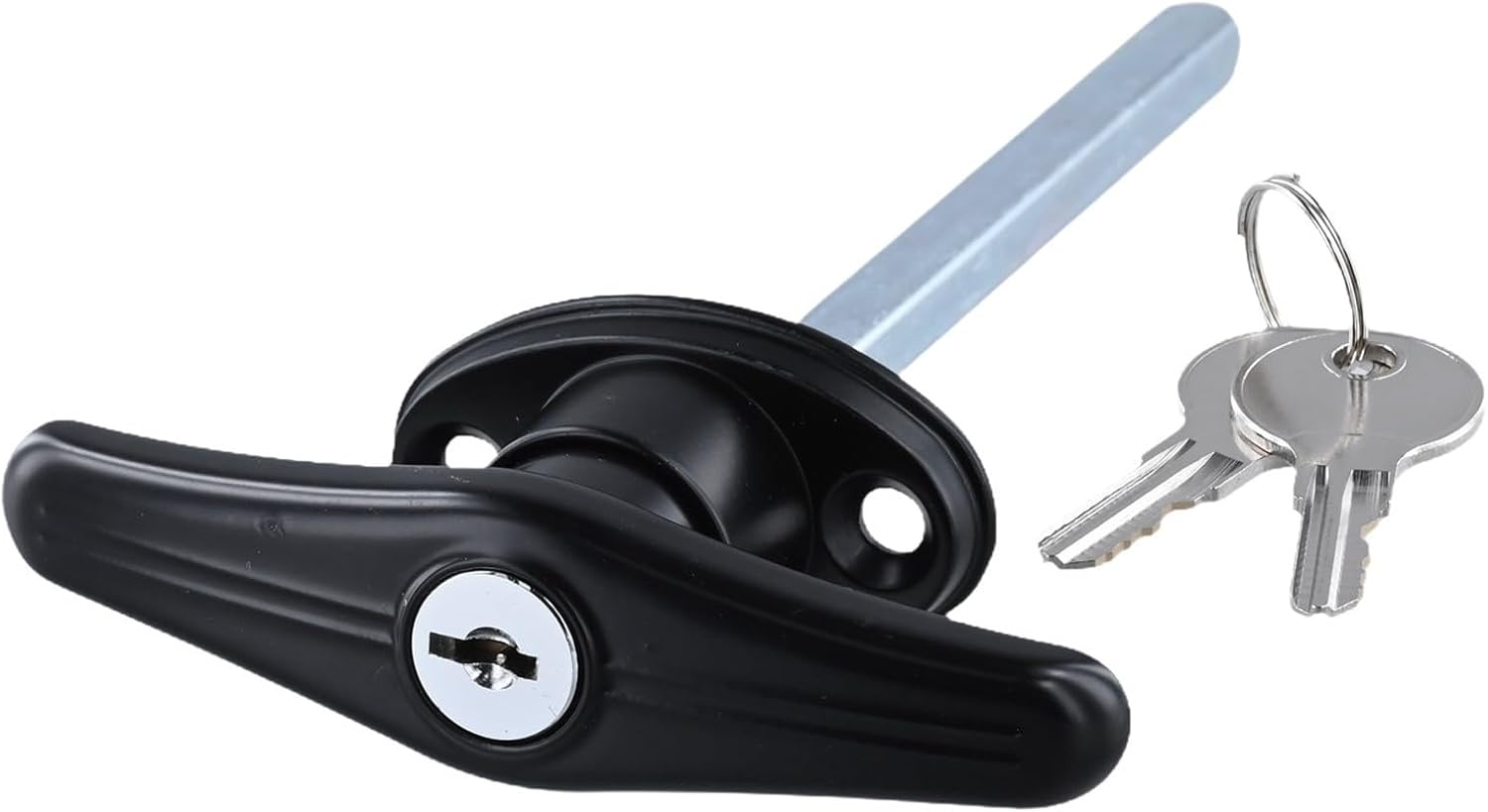 Zinc Alloy T-Handle Garage Door Lock Trailers and RVs – Weatherproof, Resistant Chassis Lock with Short-Action, 127.6 x 100.8 mm, Silver/Black(Black)