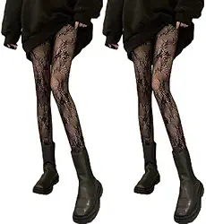 2 pares de meia-calça arrastão apertada sexy, cintura alta, renda floral vinílica fina, presente moderno para mulheres