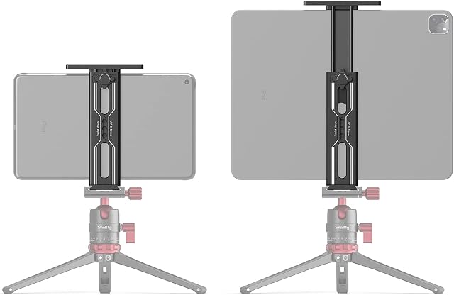 SMALLRIG Metal Holder for iPad Tripod Mount Adapter with 2 Cold Shoe, 1/4" Screw Acra Swiss Rail Mount, for iPad Mini Air Pro Surface Pro (7.9 to 12.9) - 2930