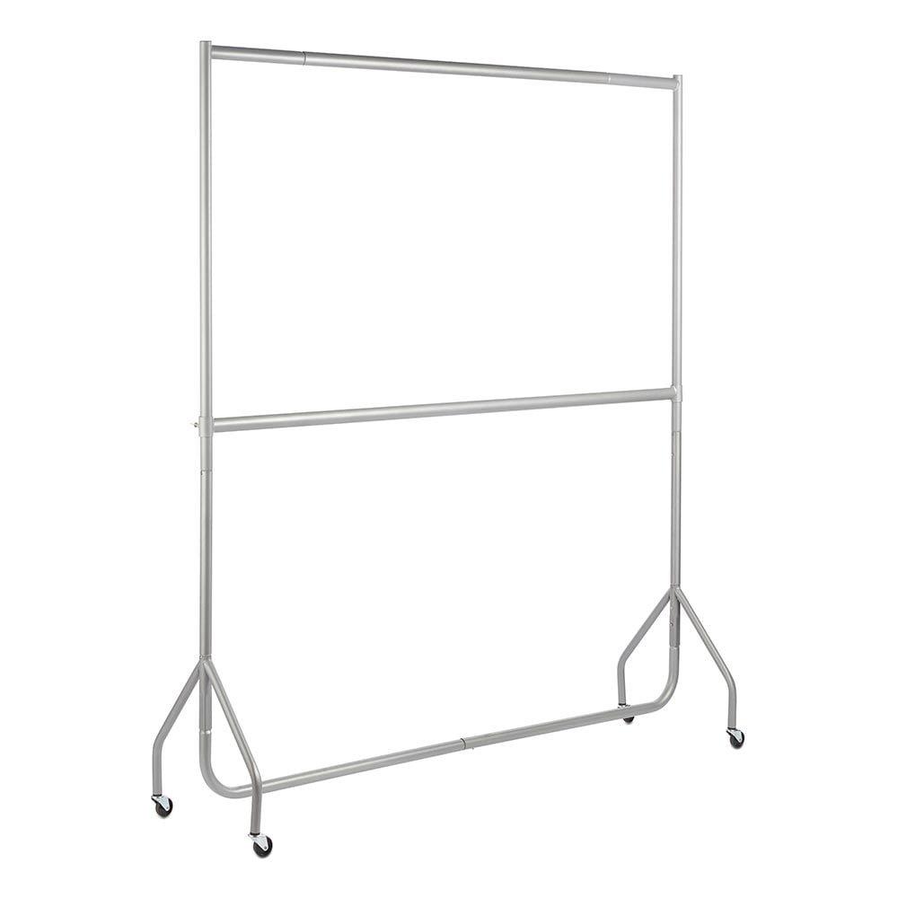 Shopfitting Warehouse Two Tier Heavy Duty Clothes Rail Double Garment Rack Steel Silver 6ft wide