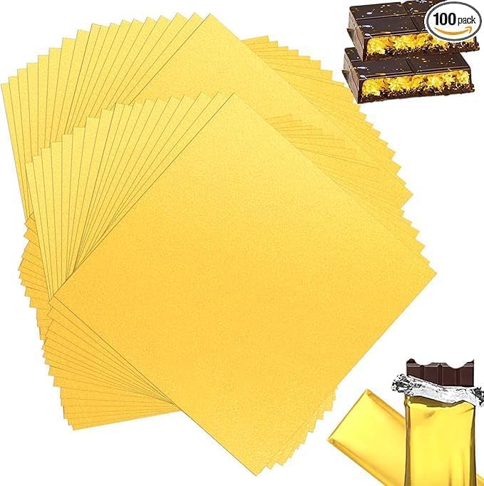 100 Pcs Chocolate Bar Wrappers Gold Foil 7.9in*7.9in...