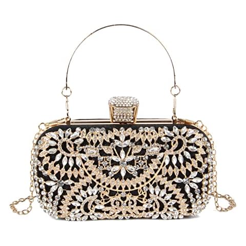 EVEOUT Women Sparkling Rhinestone Glitter Clutches Evening Handbag Shoulder Bags Purse for Wedding Dinner Party Black party prom Cover