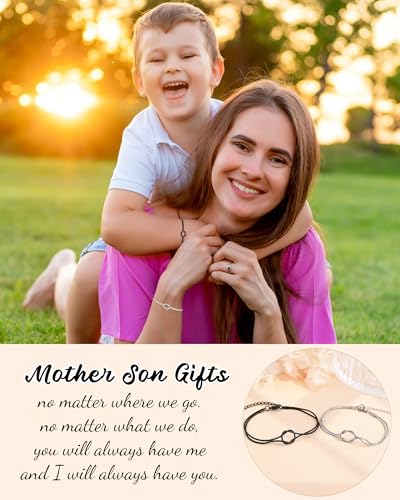 Image of YELUWA 2 Pcs Mother Daughter /Son Bracelets, Mothers Day Gifts, Back to School Gift, First Day of School Gifts, Lovely Charm Bracelets Set Mommy and Me Jewelry with Gift Box Wish Card