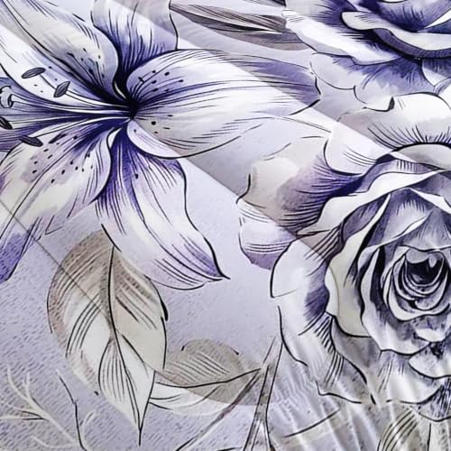 Image of AILONEN Silver Bloom Comforter Set Full Size, Blue Garden Bedding Ensemble, Vintage Rose Bedspread Quilt with 2 Pillowcases for Guest Room
