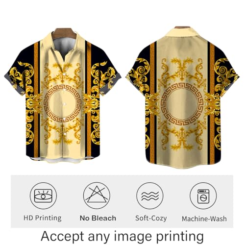 Funny Gold Floral Shirt Fashion Hip Hop Graphic Short Sleeved Button Shirt3