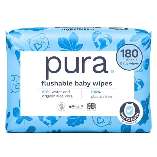 Pura Toallitas Desechables WC Para Bebés, 180 Toallitas (3 x 60 Toallitas), 100% Toallitas Húmedas Libres de Plástico, 99% Agua, Piel Sensible, Biodegradables, Algodón Orgánico