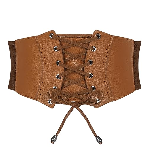 Large ceinture corset élastique marron vintage à lacets pour robe