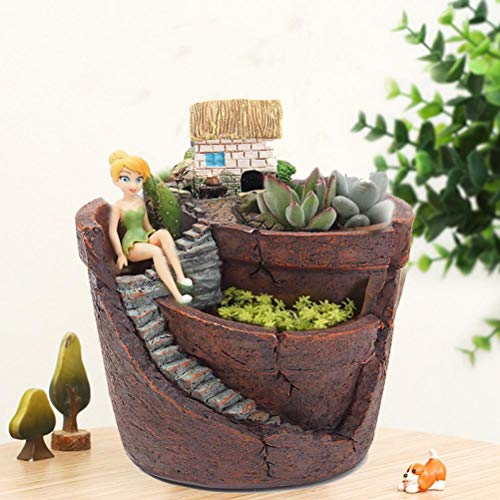 TiSkying Creative Succulent Plants Pot, Fairy Garden Resin Flower Pots Sweet House DIY Garden Decoration, Brown, 13*10*10cm - Image 4
