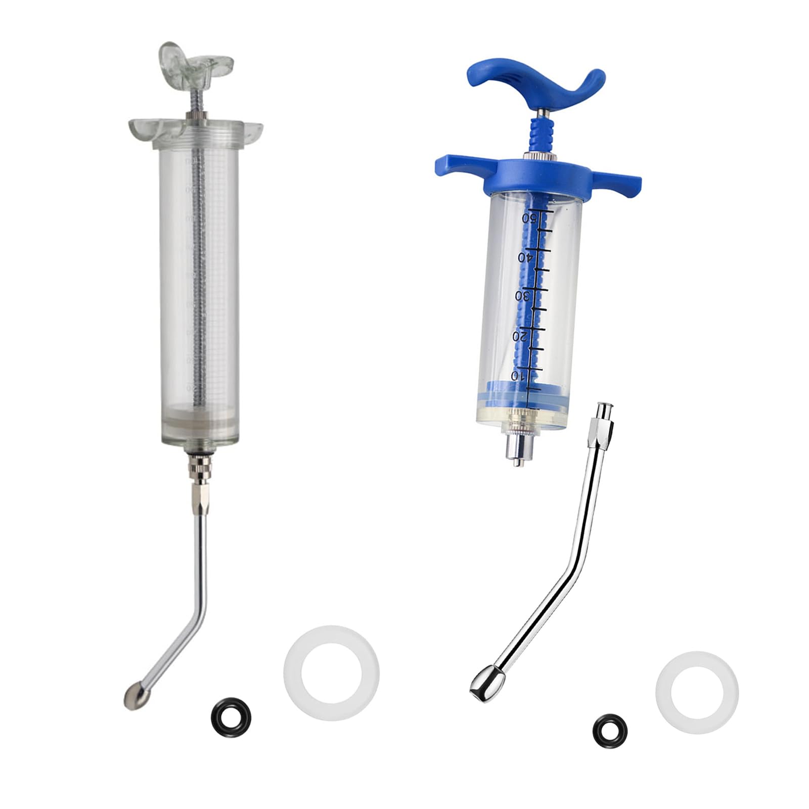 Lot de 2 seringues avec 2 buses de rinçage réglables et réutilisables pour chèvre, cheval, mouton, chien, cochon, chat (50 ml + 100 ml)