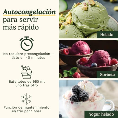 Miniatura 2 de Cuisinart FreezeEase–Máquina de helado automática;3 programas:Helado,Sorbete,Yogur;Sin precongelación;Lista en 40 min;Función de mantenimiento en frío, Compresor 950ml (Nuevo)