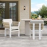 Christopher Knight Home Tamken All-Weather Outdoor Dining Chairs Set of 2 and Rattan Accent, Aluminum Patio Dining Chair with Cushions, Outdoor Patio Chairs Set of 2 for Backyard & Garden, Beige+White