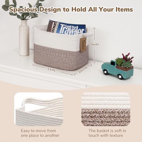 Image of Goodpick Woven Rope Storage Basket for Shelves, Rectangle, Brown