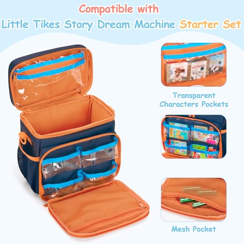 Carrying Case Compatible with Little Tikes Story Dream Machine Books Starter Set, Toy Storage Bag with Handle and Shoulder Strap for Storybook, Character, Accessory, Blue, Bag Only, Patented Design - Thumbnail 2