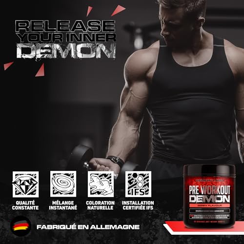 Pre Workout Demon - Complément puissant pré-entrainement avec créatine, caféine, bêta-alanine et glutamine (Fruits Rouges, 360g) – Image 5