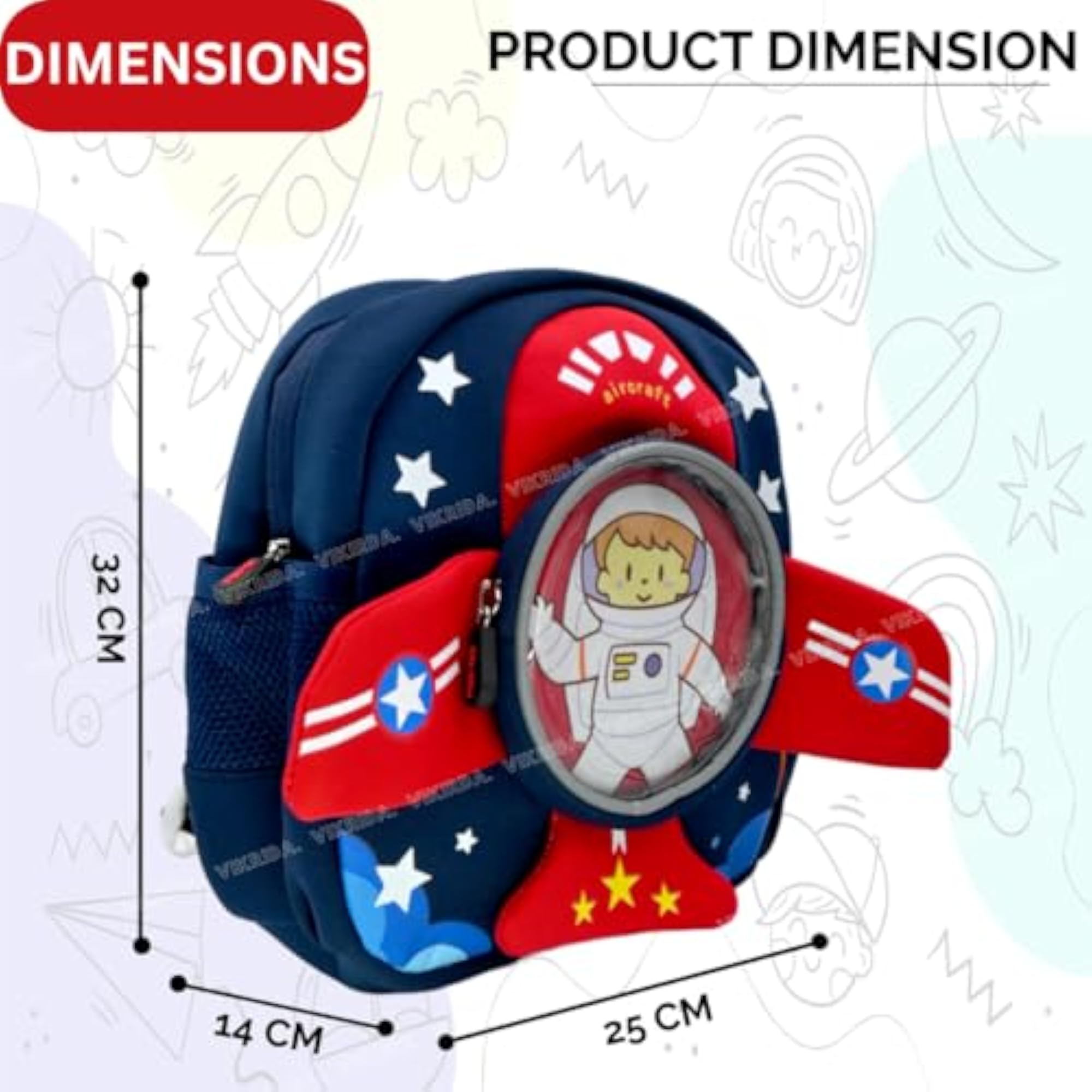 3D Soft Plush Cartoon Kids School Backpack, Astronaut Design