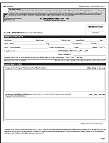 DOT Medical Examination Report Forms MCSA-5875, (1) 50 PACKMADE in USA