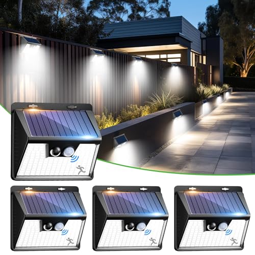 nipify Solar Security Lights Outdoor, 4 Pack Solar Motion Sensor Lights with 140 LED 3 Modes Solar Fence Lights IP65 Waterproof Durable Solar Powered Wall Lights for Garden Driveway Wall Steps